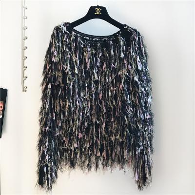 China New style anti-shrink knitted sweater for women in autumn and winter with color fringed collar and hand mink wool loose knitted jacket for sale