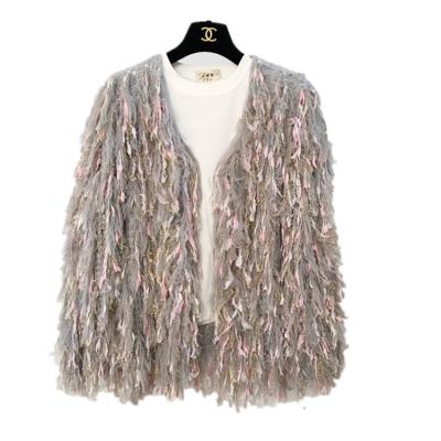 China New autumn anti-shrink women's sweater handmade colorful fringed cardigan with loose temperament and long sleeve knitted mink wool jacket for sale