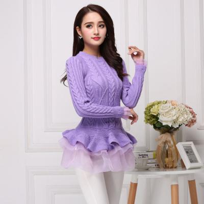 China European and American Collar Twisted Ogen Yarn Sweater Anti-Shrink With Long Sleeves And Waist Lotus-edged Sweater for sale