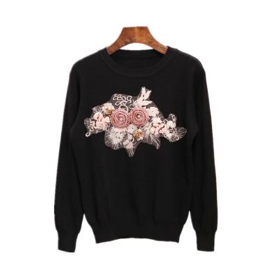 China Resistant sequins knitted anti-shrink and bird new women's sweater embroidery flower nest long sleeve three-dimensional round collar for sale