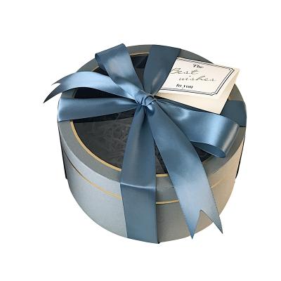 China Recyclable Gift Box With Ribbon Empty Gift Boxes Round Wedding Gift Box for sale