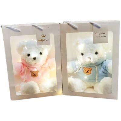 China Recyclable Doll and Flower Gift Box Cardboard Packaging Box with Clear Window Carrying Out Handbag for sale