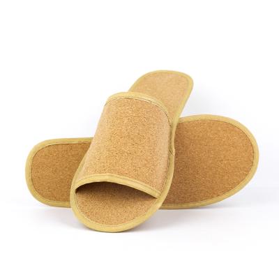 China Soft Custom With Logo Cheap Disposable Eco Friendly Cork Open Toe Bedroom Guest Biodegradable Hotel Slippers for sale