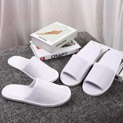 China Soft White Hotel Slippers Open Toe Cotton Bedroom Unisex Disposable Plants Soft Custom Spa Guest for sale