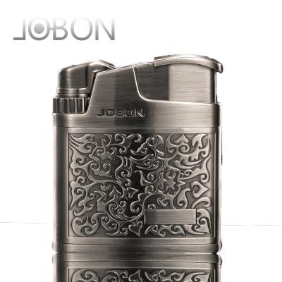 China Wholesale Custom Jet Blue Flame Refillable Butane Gas Metal Butane Cigarette Lighter JOBON Vintage Logo Lighter Classic Smoke Accessories For Cigar for sale