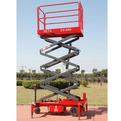 China Hotels Mobile Electric Equipment EX-A8S 8m 24V Mini Small Hydraulic Scissor Lift in Sri Lanka 450kg for sale