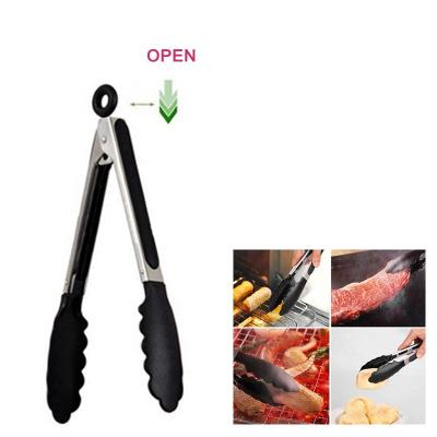 China Sustainable Kitchen Accessories BBQ Baking Cooking Tool Kit Nylon Stainless Steel Clever Food Tongs for sale