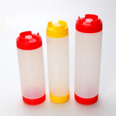 China Food Packaging 16oz 20oz 24oz Double Head Plastic Red Ketchup Salad Jam Sauce Bottle Squeeze Dispenser for sale