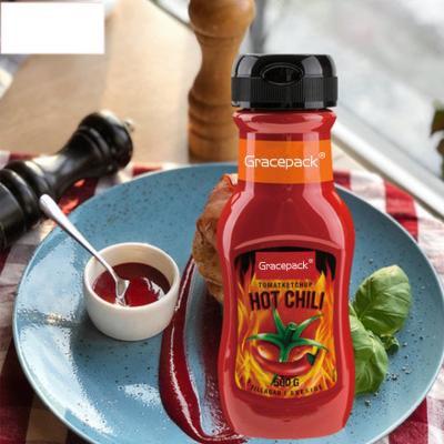 China Wholesale Suitable Food Price 330Ml 460G Pet Squeeze Tomato Sauce Chili Sauce Plastic Ketchup Honey Transparent Bottle for sale