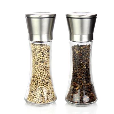 China 180ml Sustainable Sea Salt Pepper Grinder Eco-Friendly Glass Spice Grinding With Stainless Steel Top, Salt And Pepper Mill for sale