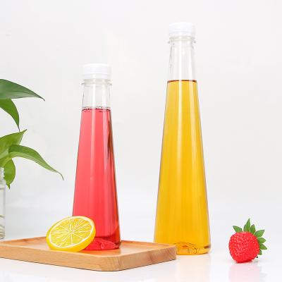 China Eco Friendly Natural Beverage Cone Shape 8oz 10 Ounce 16 Ounce Orange Juice Plastic Shot Bottles 12 Ounces With Caps for sale