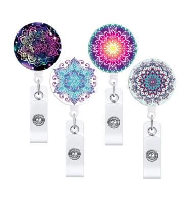 China Wholesale Nurse Badge Reel Holder Mandala Print Retractable ID Badge Holder With Clip Name Card Holder For Doctor Nurse Office Worker QY1100 for sale