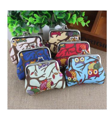 China Cute Vintage Cartoon Owl Print Buckle Coin Purse Kiss-lock Pocket Change Purse Wallet for sale