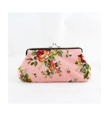 China Fashion Rose Pattern Canvas Clasp Closure Wallet Coin Purse Mobile Phone Pouch Kiss-lock for sale