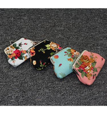 China Vintage Rose Flower Print Buckle Coin Purse Fashion Kiss-lock Kiss-lock Pocket Change Purse Wallet for sale