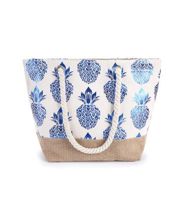 China New Fashion Pineapple Printing Canvas Tote Bag Large Capacity Shopping Bag Beach Handled Bag With Cotton Rope Handle for sale