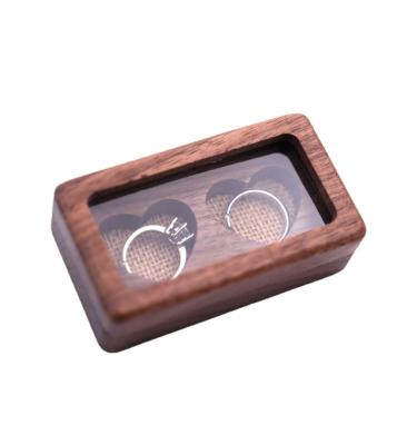 China Wholesale Cupid Wooden Heart Double Heart Black Walnut Heart Wooden Ring Box Wedding Ring Bearer Box With Window for sale