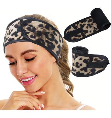 China Soft Cloth Fashion Fleece Leopard Flower Print Spa Headband Makeup Headband For Face Washing for sale