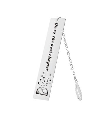 China Education Stainless Steel Metal Bookmark On To Next Chapter Engraved Bookmark With Chain For Students Teachers Gift for sale