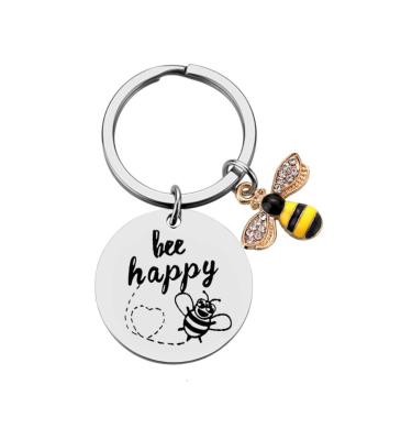 China Happy Metal Bee Key Chain Stainless Steel Key Chain Gift for Bee Lovers Beekeepers Teachers for sale