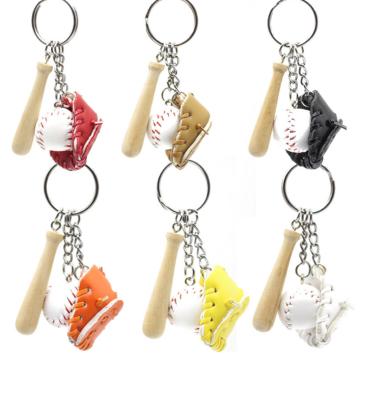 China Baseball Glove Wooden Bat Baseball Sports Three-piece Key Chain Key Ring For Car Keys Backpack Decoration QY1249 for sale