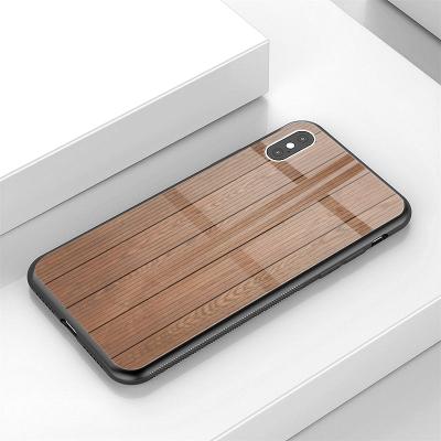 China Anti-drop For iPhone 12 11 Phone Cases Print Wood Panel Glossy Glass Mobile Phone 7 8 Cover Hard Protective Mobile Cover for sale