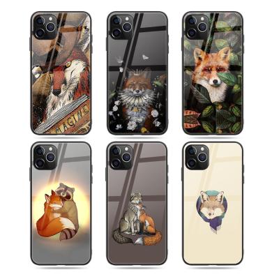 China Anti-drop Customized Cute Fox Phone Case For iPhone 12 11 7 8 XS Sublimation Print LOGO Glossy Glass Mobile Cover Bags for sale