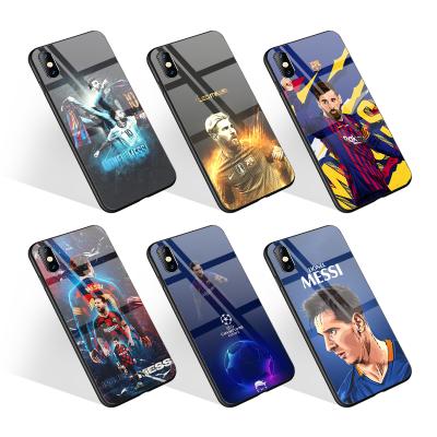 China Anti-fall Customized Hard Tempered Glass Lionel Messi Football Mobile Phone Case For iPhone 12 Pro Max Casing For Samsung S21 A22 5G for sale