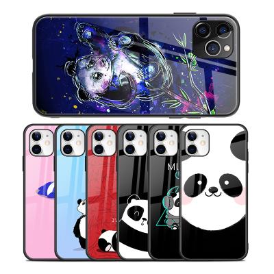 China Anti-fall Panda Phone Casing Printing cute animal For iPhone 11 12 X XR Glossy Glass Hard Phone Case Back Cover for sale