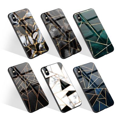 China Anti-fall Mosaic Marble Phone Case Print For iPhone 12 11 X XR 7 Cover 8; Glossy Glass Hard Back Cover For Redmi 8 Casing for sale