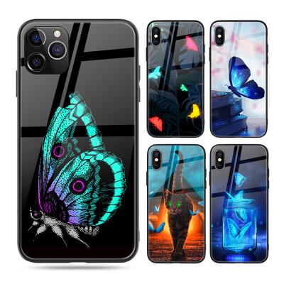 China Anti-drop Insect Butterfly Phone Case Print For iPhone 12 Mini 11 X XR 7 8 Cover; Scratch-proof glossy glass hard mobile case for sale