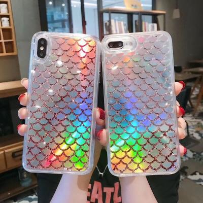 China Hot Anti-fall Fish Scale Laser Glitter Quicksand Bling TPU Plastic Phone Case For iPhone 11Pro X XS XR Max Cover for sale