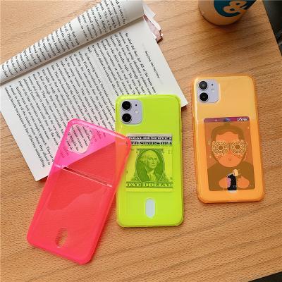 China Custom Waterproof Shockproof Clear Cell Phone Case Eco Friendly Card Holder For iphone 11 pro max neon color 12 case for sale