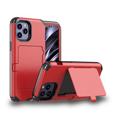 China Phone Casing With Card Slot And Assembled Makeup Mirror Plastic Mirror TPU Phone Case For iPhone 12 11 7 8 X Anti-fall Mobile Card Cover for sale