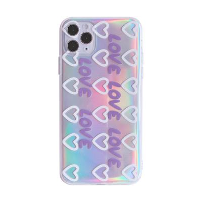 China Anti-fall for iPhone 11 Housing Soft TPU Clear Laser Love Heart Back Cover Custom Phone Case for sale