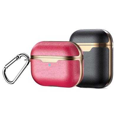 China Luxury PU Earphone Case Leather Plating Plastic Cover For AirPods 1 pro 2 Storage Box Shockproof Protective for sale