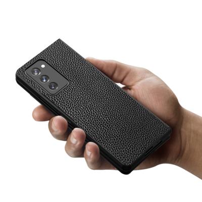 China 2020 Hot Real Leather Folding Anti-drop Hard Plastic Phone Case For Samsung Galaxy Z Fold 2 5G Funda Movil Casing for sale