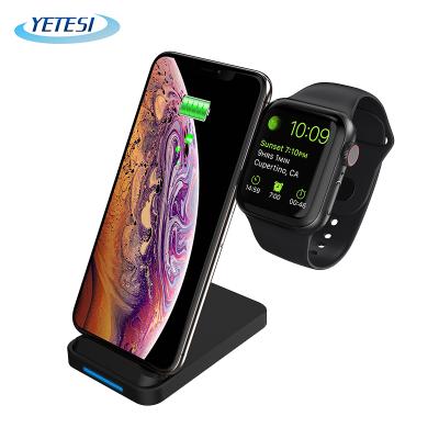 China Hot Mobile Phone 10W Qi Wireless Fast Charger 2 in 1 Universal Black Mount Holder Stand Charger Charging Station for iPhone SmartWatch for sale