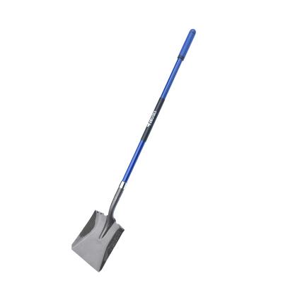 China New Design Garden Shovel Long Garden Tool Fiberglass Handle Carbon Steel Square Shovel Digging Shovel for sale