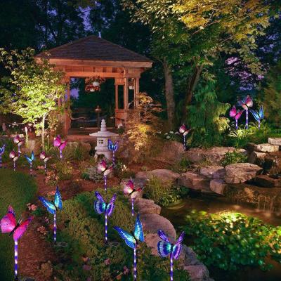 China Durable Cyrus LED Garden Lights Multicolor Changing Solar Fiber Optic Butterfly Decorative Lights Garden Solar Stake Lights for sale