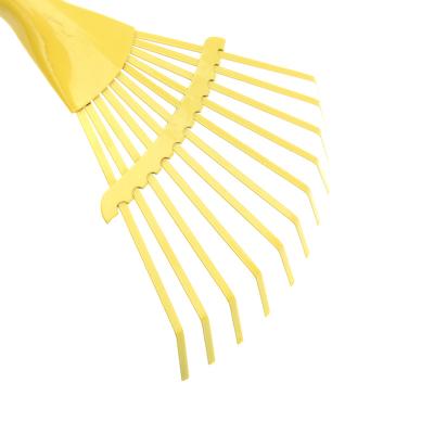 China Lightweight Garden Rake Wholesale 11 Teeth Yellow Carbon Steel Leaf Leaves Lawn Rake Head for sale