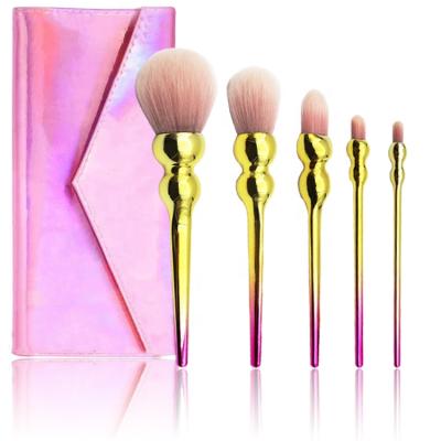 China Angular Blush 5 PCS Multifunctional Plastic Shape Rainbow Makeup Brush Set Logo High Quality Professional Gourd for sale