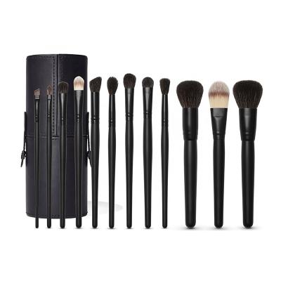 China Angular Blush Logo Private Brand Custom Multifunctional 12 Sets Synthetic Hair Black Face Eyeshadow Makeup Tools Eye Make Up Brush Set for sale