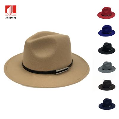 China Wholesale Soft Leather Outdoor Fashion Spring Metal Band Spring Woolen Hat Women's Unisex Medium Fedora Men Women for sale