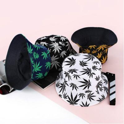 China New Designer Fashion Unisex Maple Windproof Leaf Printed Reversible Fisherman Caps Logo Custom Printed Bucket Hats Wholesale for sale