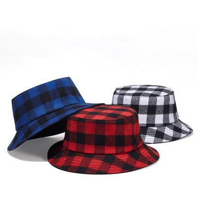 China Bucket Windproof Hat Plaid Cross Stripes Check Hat Fisherman Summer Beach Vacation Color Printed for sale