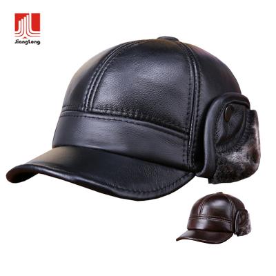 China Wholesale High Quality COMMON Winter Warm Earflap Hat Baseball Driver Mens Fashion Genuine Leather Dad Hat for sale