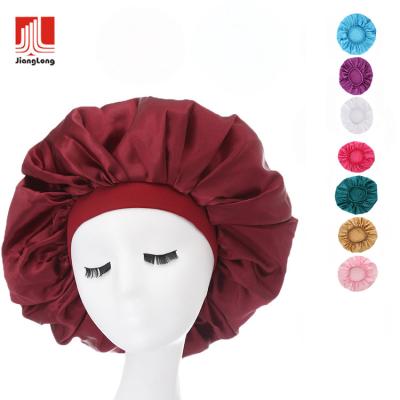 China Custom Made Single Layer Satin Soft Smooth Soft Women's Amazon Feeling Hoods Silk Sleep Caps Elastic Band Printing Logo Elastic Band for sale