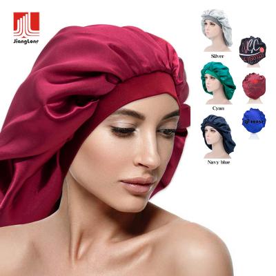 China 2021 Custom Wholesale High Quality Elephant Silk Silk Hair Sleep Logo Satin Hair Bonnets Hats With Elastic Bands for sale