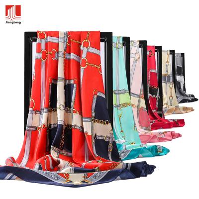 China Wholesale Fashion Hijab Chain Block Printing Wrap Shawl Soft/Comfortable Lightweight Imitation Silk Scarf Women for sale